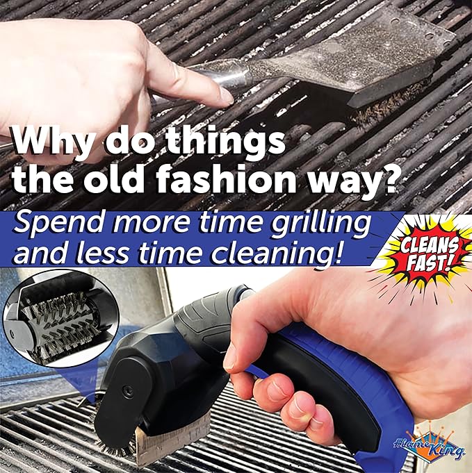 Flame King Electric BBQ Grill Brush Cordless and Rechargeable Stainless Steel Bristles,Black