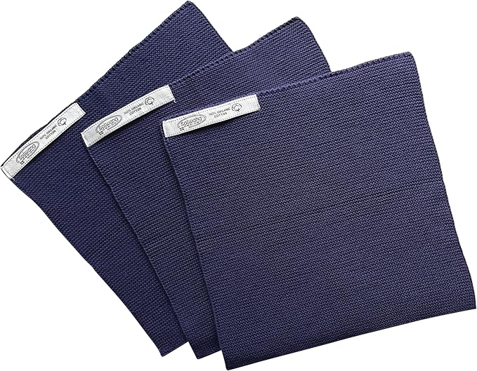 Solwang 3-Piece Danish Cotton Dishcloths in 100% Certified Organic Cotton Made in India (Dark Dusty Blue Organic Trio)
