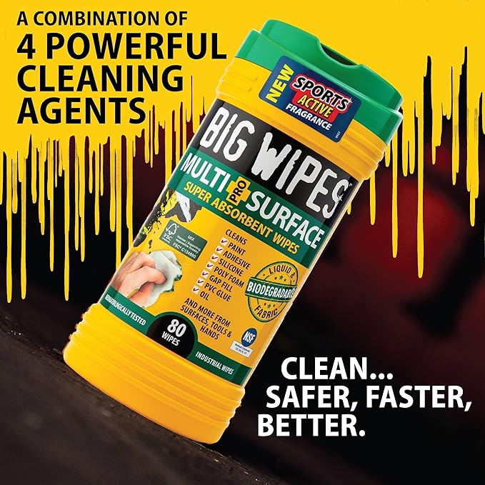 BIG WIPES Heavy Duty Multi Surface Canister, Super Absorbent Cleaning Cloths for Hands, Surfaces, and Tools - 80 Count Canister (1 Pack)