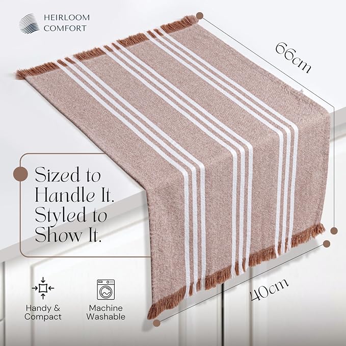 Monochrome Striped Dish Towels 12 Pack, 16x26 Inch, 100% Cotton, Fringed Edges, Absorbent & Durable, Quick Drying Kitchen Towels for Daily Cleaning, Cooking, Baking, Easy Care, Brown