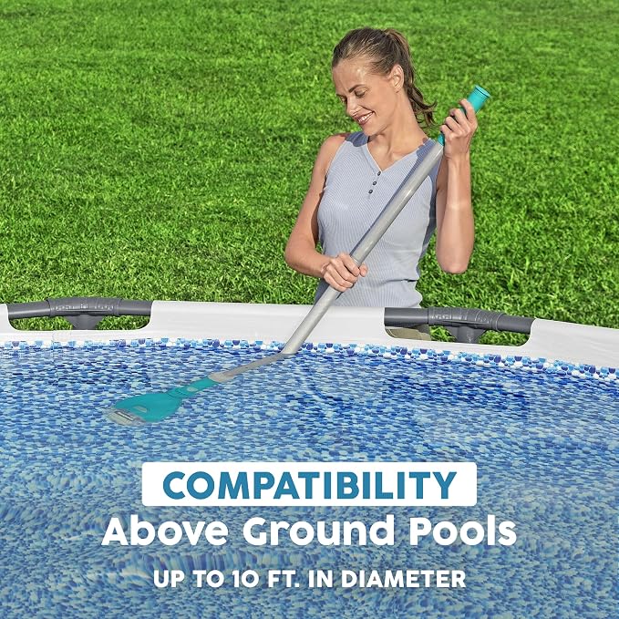 Bestway Cordless Pool Vacuum for Up to 10 Ft Pools, AquaTech Cordless Vacuum Cleaner - Adjustable Pole, Debris Compartment, and AA Battery Operated