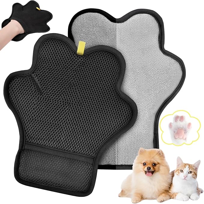 Pet Hair Removal Glove for Cats and Dogs,Cute Paw Design,Upgrade Reusable Electrostatic Magic Brush Pet Hair Removal Grooming Gloves Tool for Furniture, Bed Sheets,Couch,Clothes,Carpet,Car Seat (1)