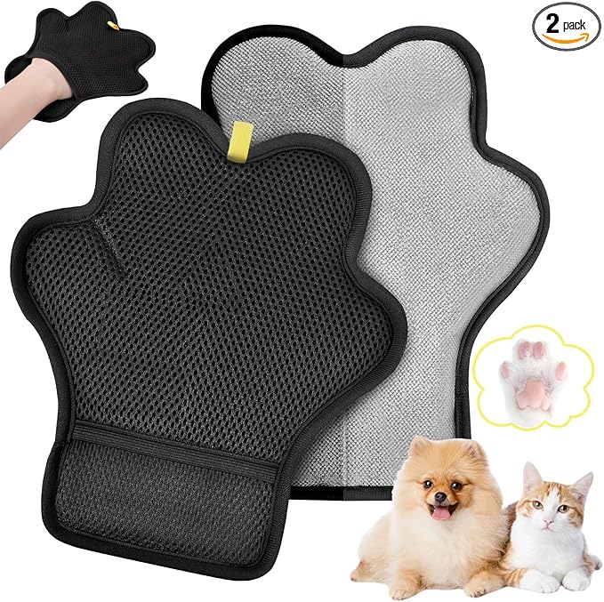 Pet Hair Removal Glove for Cats and Dogs,Upgrade Reusable Electrostatic Magic Brush Pet Hair Removal Grooming Gloves Tool for Furniture, Bed Sheets,Couch,Clothes,Carpet,Car Seat (2)