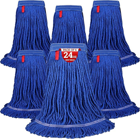 KLEEN HANDLER Blended Loop End Heavy Duty Mop Head Replacement, Wet Mop Refills for Industrial and Commercial Use, Dark Blue, 24 Oz (6-Pack)