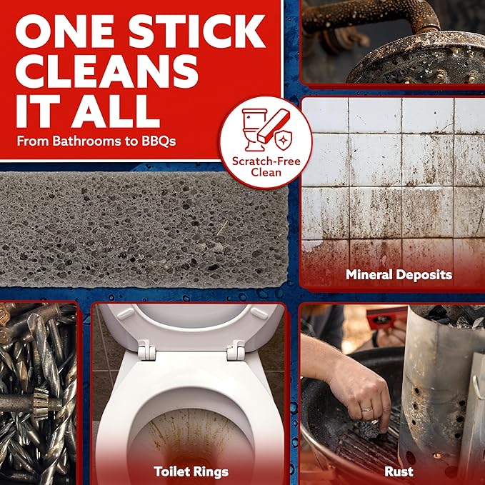 PUMIE Pumice Scouring Stick for Cleaning Toilet Rings Stain & Hard Water Rings, Tough Bathroom, Pools & Tubs, Extra Strong Heavy Duty Pumice Stone for Toilet Cleaning, Rust, Grills & Ovens- Pack of 12