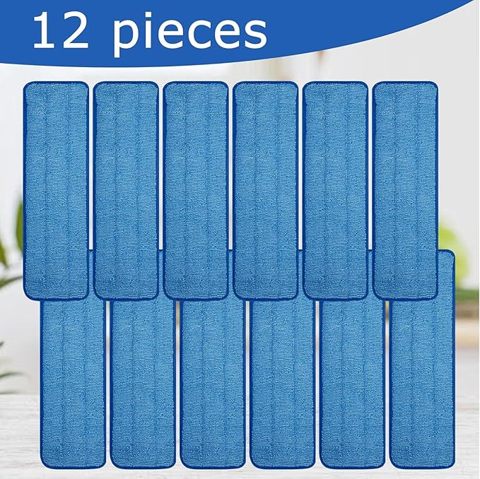 12 Pack of 18 inch Microfiber Mop Pad Universal for Commercial/Industrial/Professional use. Fits 16-18 Inch Heads Heavy Duty Wet & Dry Cleaning Reusable Mop Refills Fit for Most Flat Mops