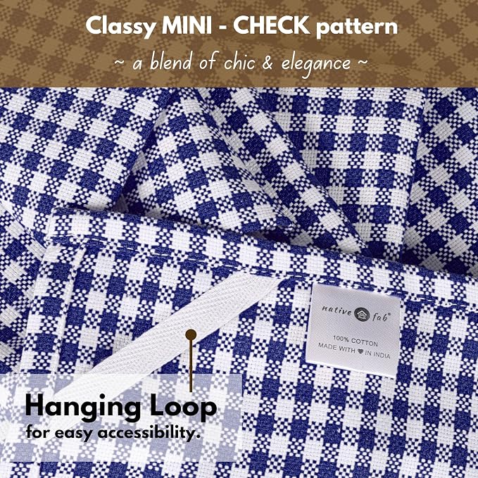 Native Fab Gingham Dish Towels 16x26 inches Set of 4 - Absorbent Washable Dishcloths, Dish Towels for Quick Drying Dishes, Kitchen Hand Towels with Hanging Loop, Blue White