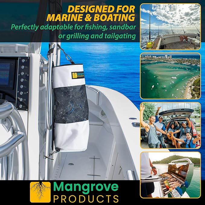 Mangrove Products: Portable Boat Trash Can, Reusable Trash Bag, Boating Equipment, Boat Storage, Boat Accessories Marine, Pontoon Boat Accessories, Fishing, Sandbar, RV, or Camping