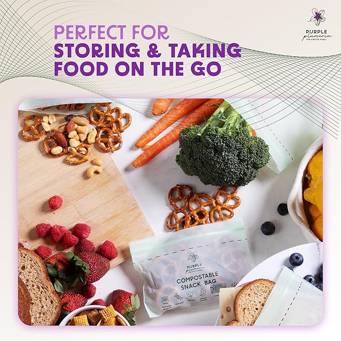 100% Compostable Resealable Food Storage Bags – Biobased, Leak-Proof, Freezer-Safe – Extra Strong & Durable – Available in Gallon, Snack & Sandwich Sizes (Snack) | Biobased, Leak-Proof, Durable, Freezer-Safe, Extra Strong