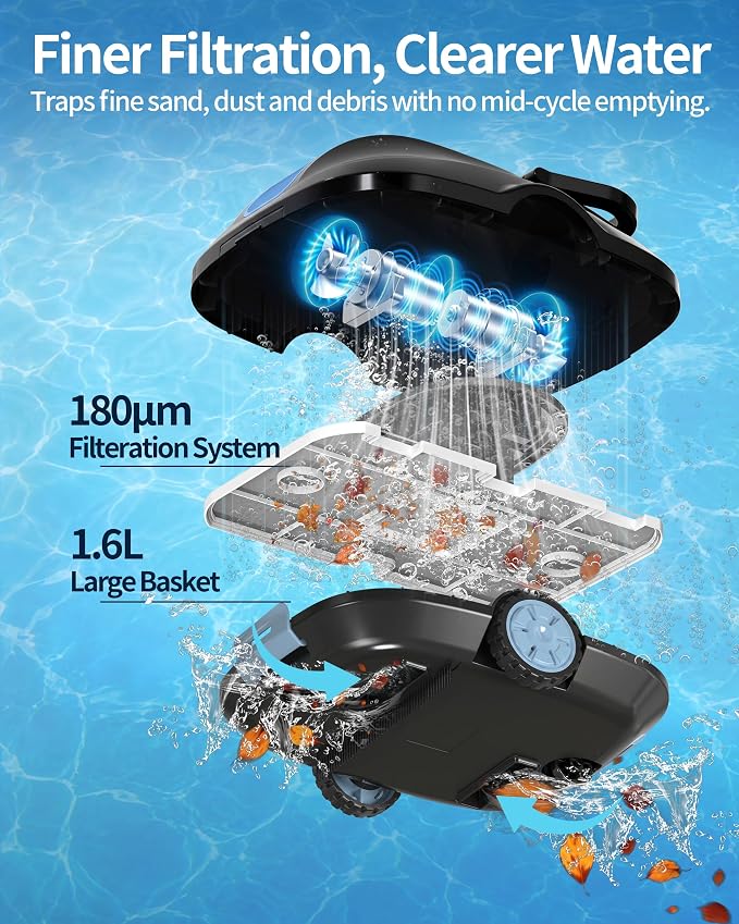 (2026 Upgrade) Robotic Pool Cleaner -Up to 250-Min Cordless Automatic Pool Vacuum Robot for Above Ground & Inground Pools -Powerful Suction Self-Parking for Swimming Pool up to2200 Sq. Ft -Black