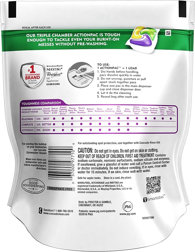 Cascade Platinum ActionPacs Dishwasher Detergent Lemon Scent, 18 ct