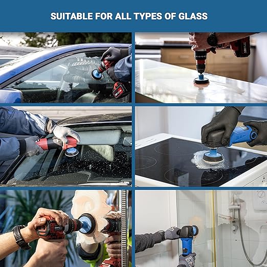 Glass Polish (3'') Glass Polishing Kit for Use with Electric Drill on All Glass Surfaces - GP21002