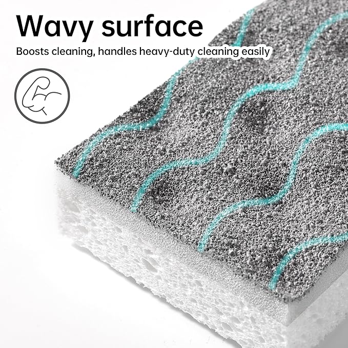 JOYMOOP Textured Clean Sponges, Dual-Sided Non-Scratch Soft Scrub Dish Sponge, Safe for Non-Stick Cookware, Kitchen and Household Cleaning, 24 Pack [Grey & White]