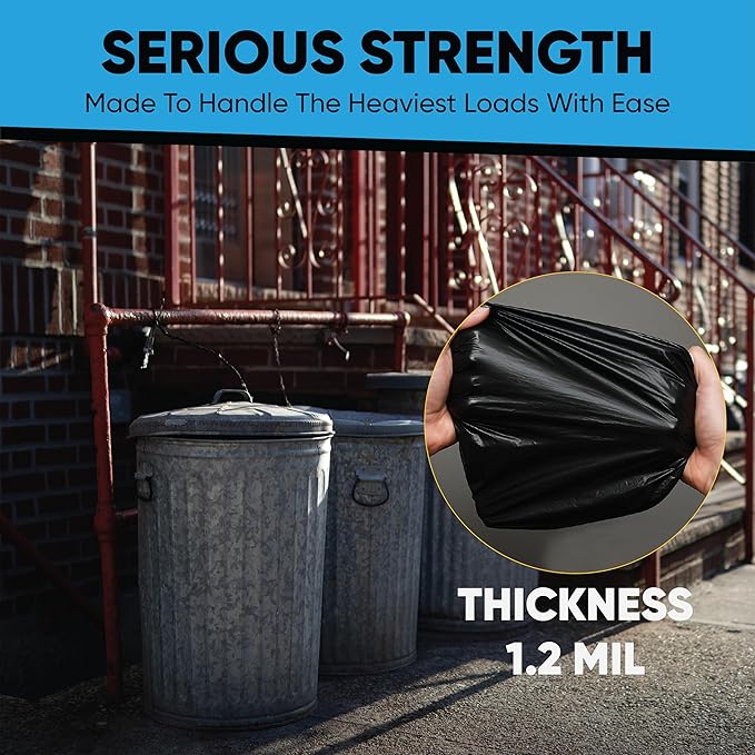 45 Gallon Trash Bags Heavy Duty | 100 Count | Fits 39 Gallon, 40 Gallon, 44 Gal, 45 Gal Trash Cans | Large Black Garbage Bags for Outdoor, Leaf, Commercial Use