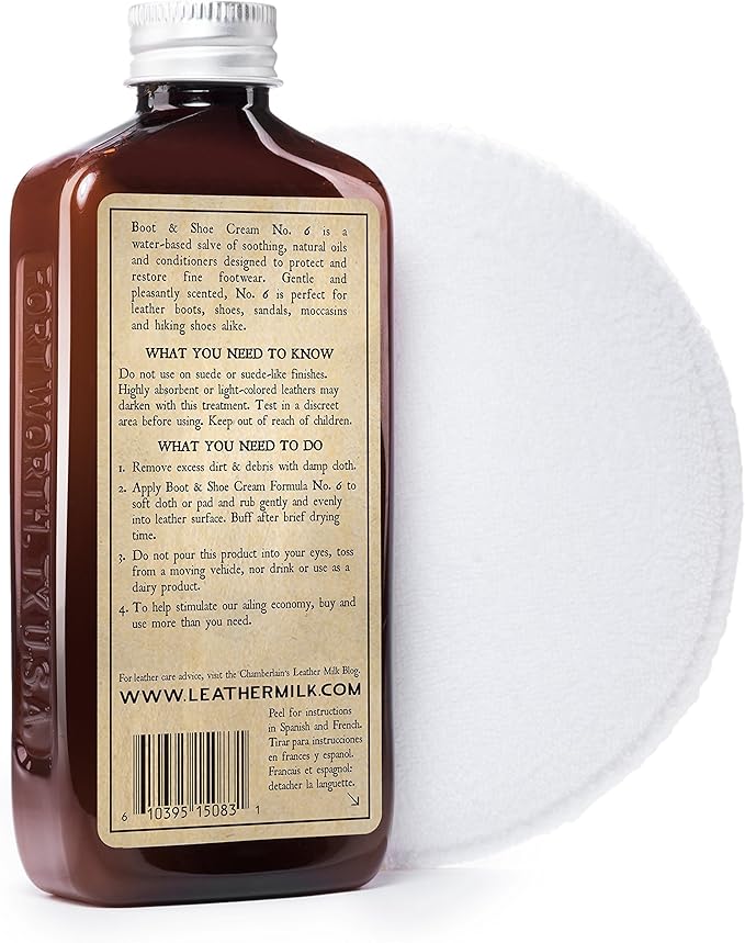Leather Milk Leather Boot & Shoe Conditioner and Cleaner - No. 6 - All-Natural, Non-Toxic Shoe Care Cream Made in The USA. 2 Sizes. Includes Polishing Applicator Pad!