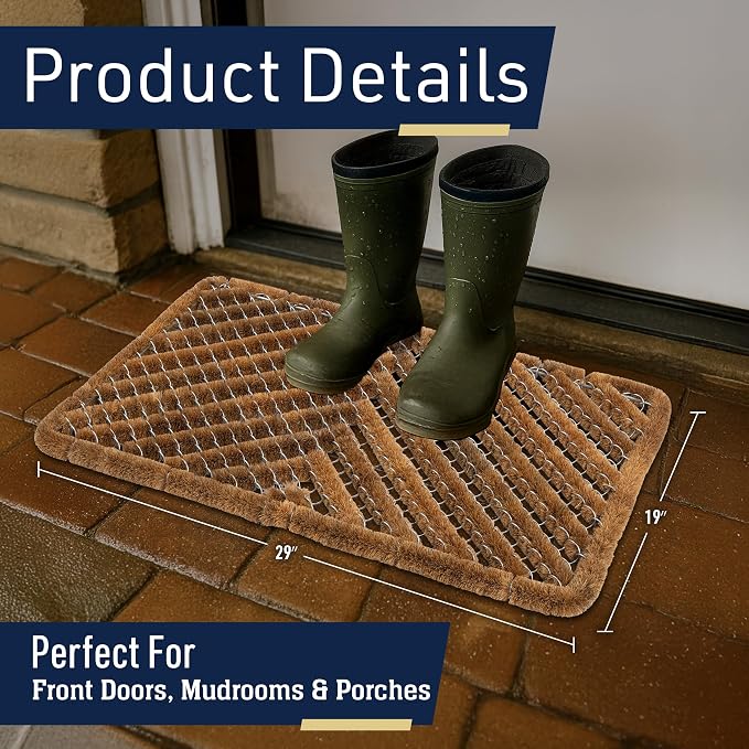 Kings County Tools Natural Coir Doormat - 29x19in Dirt Trapping Welcome Matt Outdoor or Indoor Front Door Mat Outside Entrance - Easy to Clean Heavy Duty Coco Coir and Stainless Steel Welcome Mat