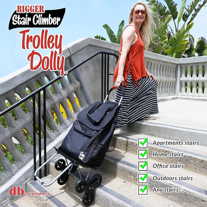 dbest products Stair Climber Bigger Trolley Dolly, Black Grocery Shopping Foldable Cart Condo Apartment 44 Inch