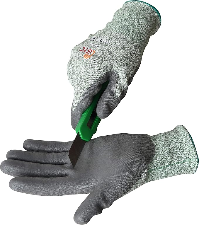 GYC Gloves, Cut Resistant Safety Work Gloves - Level 5 Cut Protection, 10 Pairs Pack - Excellent Dexterity & Breathability, Comfortable Soft PU coated (TK-713D/Size 9 - LARGE)