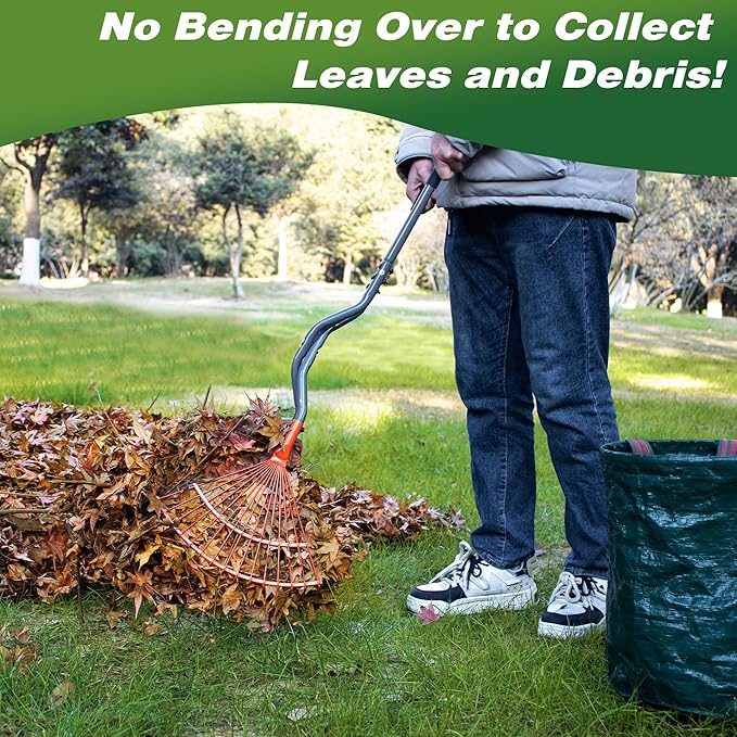 Leaf Grabber Rake with Long Handles, Leaf Collector Pickup Rake for Yard Cleanup, No Bending Garden Rake for Leaves, Grass Clippings, Pine Needles and Lawn Debris