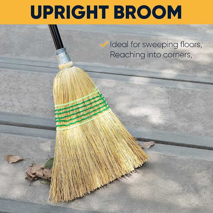 Yocada Heavy-Duty Corn Broom Commercial Dustpan Set with Comb Indoor Outdoor Broom Perfect for Courtyard Garage Lobby Mall Market Floor Home Office Leaves Stone Dust Rubbish…