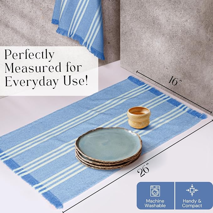 Stripe Kitchen Dish Towels 4 Pack, 16x26 Inches, 100% Cotton Tea Towels, Quick Dry Wash Rags, Reusable and Washable Dishcloths, Absorbent Hand Towel for Everyday Use - Sky Blue