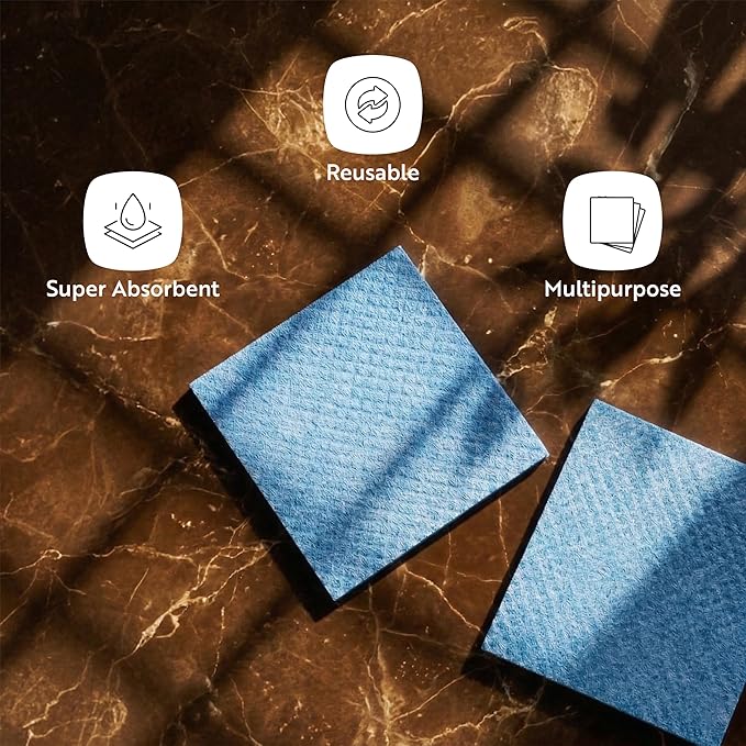 Restaurantware Swedish Dishcloths Pack of 200 Cellulose Reusable Absorbent Blue Kitchen Towels, Washable Quick-Dry Dish Towels, Sustainable Blue Cleaning Cloths Super-Absorbent Biodegradable Odorless