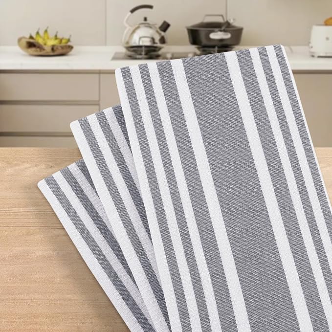 Homaxy Premium Kitchen Towels 18”x 28”, Large Cotton 380 GSM Kitchen Hand Towels, Stripe and Terry Dish Towel, Highly Absorbent Tea Towel Set with Hanging Loop, 12 Pack, Grey