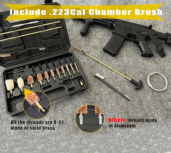 Gun Cleaning Kit Universal Supplies for Rifle Pistol Shotgun with Portable Carrying Case for 12Ga 20Ga .22 5.56mm .223 Chamber .243/6MM .270/284 .30/308 357/38 9MM .40 .45