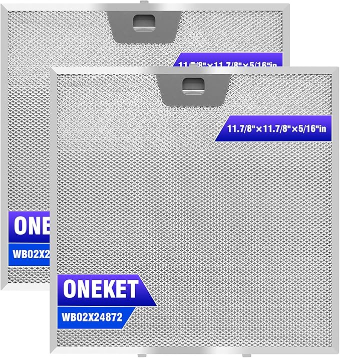 WB02X24872 Range Hood Grease Filter Replacement - 2 Pack, Fits 11 7/8 x 11 7/8 x 5/16 Inch Vent Hoods