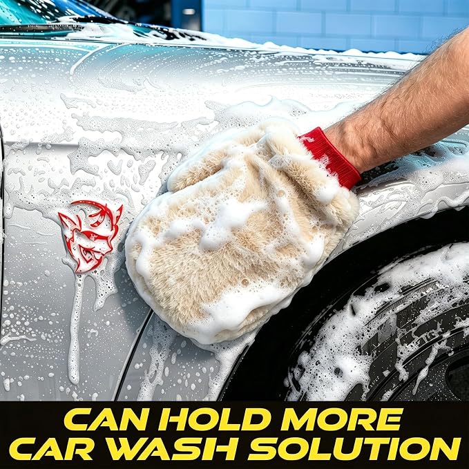 Ultra-Soft Lambswool Car Wash Mitt, Extra Large Scratch-Free Cleaning Glove | Paint-Safe, Lift Dirt, Prevent Swirl Marks, Perfect for Washing and Detailing Cars, Trucks, SUVs & Motorcycles