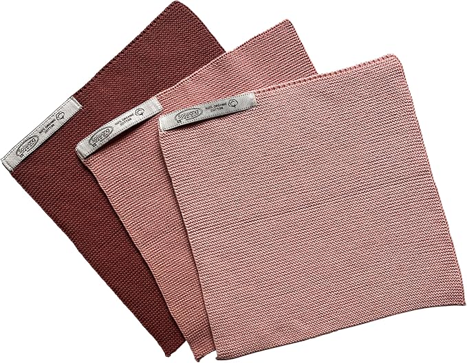 Solwang 3-Piece Danish Cotton Dishcloths in 100% Certified Organic Cotton Made in India (Peach Organic Combi)