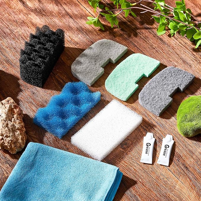 Threlaco 52 Pcs Replacement Filter Media Kit Compatible with Fluval 106/107 Aquarium Filters Include Biological Foams Ammonia Remover Phosphate Pads Nitrite Remover, Towel and Grease
