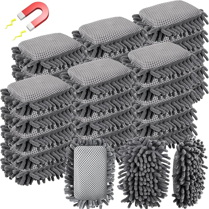 Sherr 30 Pcs Microfiber Shag Dry Erasers Bulk Magnetic Whiteboard Eraser Washable Colorful Chalk Board Eraser Markers Chalk for Adults Home Office Supplies(Gray)