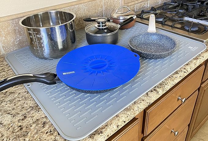 Silicone Dish Drying Mat - 30 x 24 - 3XL Large Dish Drying Mat, Counter top Mat, Dish Draining Mat, Sink Mat, Large Silicone Trivet (3XL, GREY)