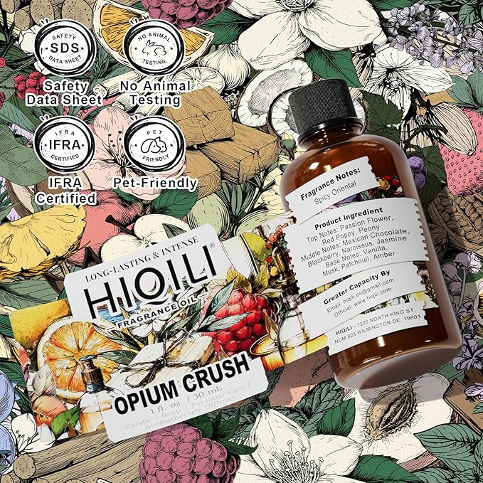 HIQILI Opium Crush Fragrance Oil, Vanilla & Chocolate Scents, for Candle, Soap Making, Essential Oil Diffuser Use, Hair Care - 1 Fl Oz