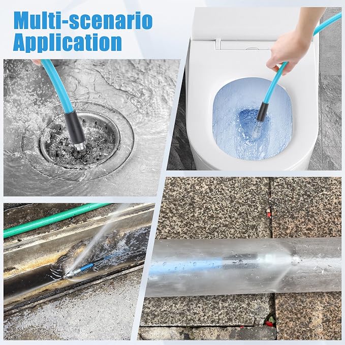 RIDGE WASHER Sewer Jetter Kit for Pressure Washer 200FT, 3600 PSI Drain Cleaning Hose with Short Pressure Washer Gun, 1/4 Inch NPT Corner, Rotating and Button Nose Sewer Jetting Nozzle