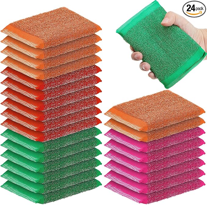 Thyle 24 Pack Steel Scrub Sponges for Dishes Non Scratch Scouring Multi Use Metal Scrubber Heavy Duty Dish Wash Kitchen Sponge for Pot Dish Washing Hard Surface Cleaning (Vibrant Color)