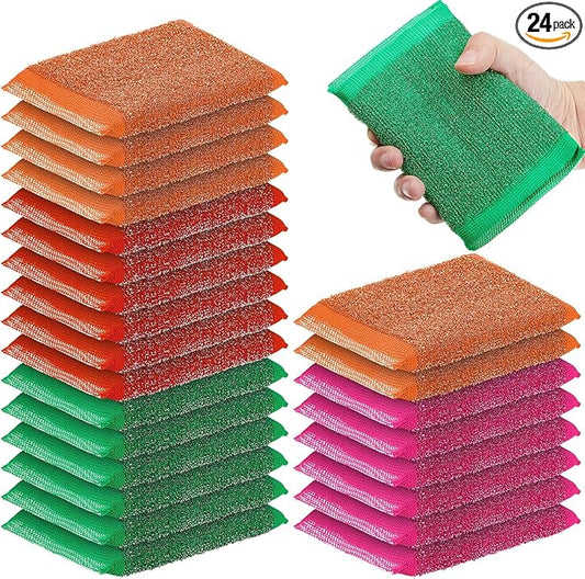 Thyle 24 Pack Steel Scrub Sponges for Dishes Non Scratch Scouring Multi Use Metal Scrubber Heavy Duty Dish Wash Kitchen Sponge for Pot Dish Washing Hard Surface Cleaning (Vibrant Color)