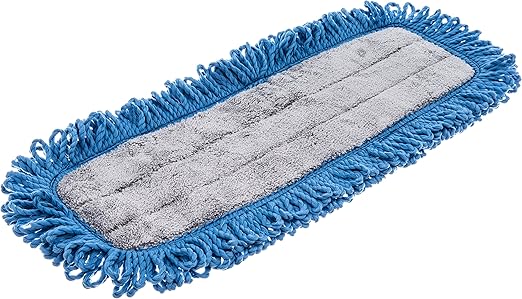 FLO-PAC Dry Mop Mop Pad, Looped Fringe with Microfiber Center for Floor and Wall Cleaning, 18 Inches, Blue