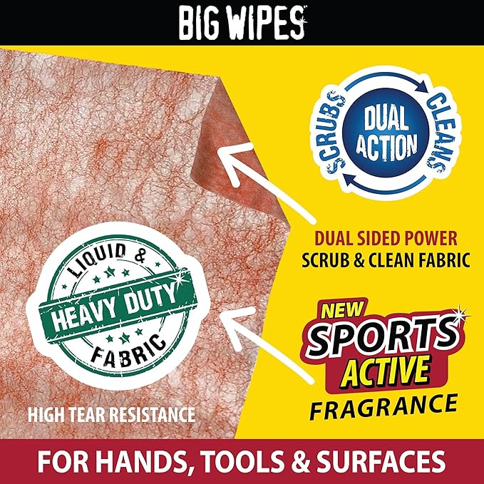 BIG WIPES Heavy Duty Industrial Hand Cleaning Wipes, Textured Scrubbing Degreaser Wipes for Mechanics and Tool Cleaner – 80 Count Canister (3 Pack)