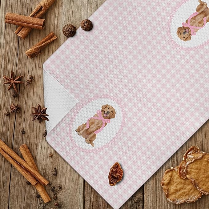 Coquette Pink Bow Golden Retriever Gifts Kitchen Hand Towels for Bathroom，Coquette Pink Golden Retriever Girly Bathroom Kitchen Decor,16x24 Inch