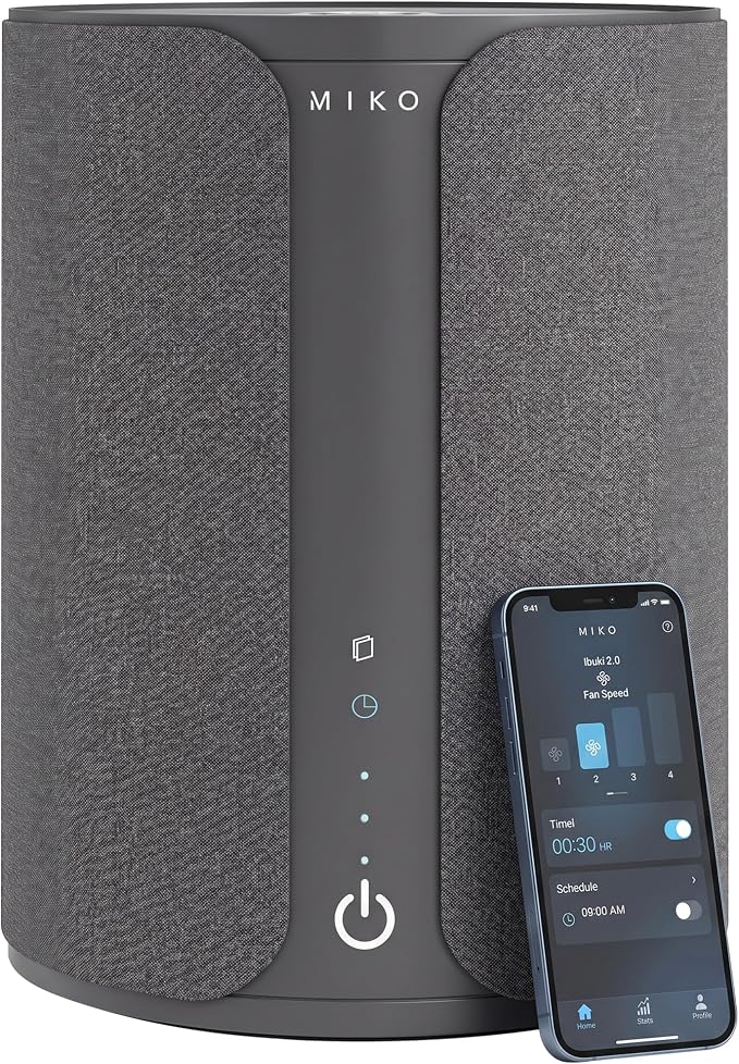 Miko Ibuki 2.0 Air Purifier for Home with App Control, H13 HEPA Filter, Ionizer, Aromatherapy, 5 Fan Speeds, Touch Panel & Timer – Covers Up to 1500 Sq Ft