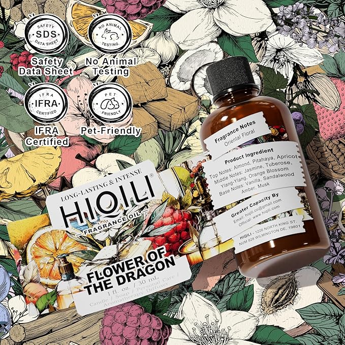 HIQILI Flower of the Dragon Fragrance Oil for Diffuser, Inspired by Td.Orient Fiore-deDrago, Candle, Soap, Perfume & Linen Spray Making, Vanilla Cream Scent, Long-Lasting Aroma - 1 Fl Oz