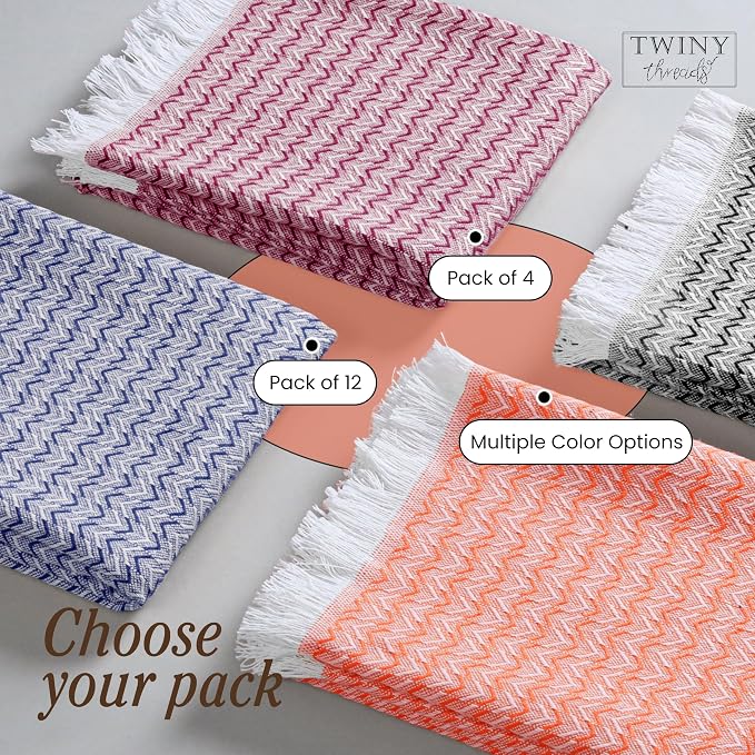 TWINY threads Kitchen Dish Towel Chevron Weave Mixed Color Pack, Premium 100% Cotton Kitchen Linen Set, Absorbent Quick Drying Dish Rags, Washable Reusable Multi Purpose, Set of 12, 16x26 Inches