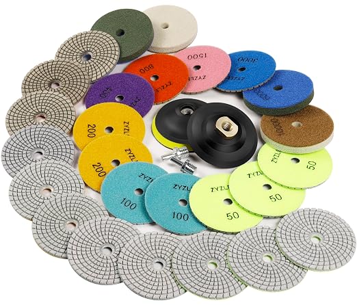 Diamond Polishing/Sanding Pads Wet/Dry 50-10000 Grit for Marble, Countertop, Quartz, Tile, Granite, Concrete, Stone - for Drill Grinder Polishers (5 INCH)