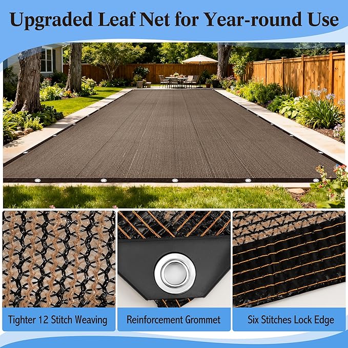 Pool Leaf Net Cover with Gromments and Ropes, 20 x 40 FT Mesh Pool Covers for Inground/Above Ground Swimming Pools, Keep Leaves Out of Your Pool, Tear Resistant, UV Resistant, Reatherproof