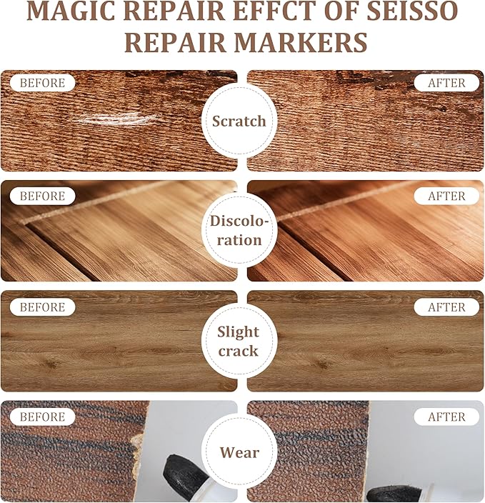New Upgrade Furniture Pens for Touch Up, 12 Colors Wood Scratch Repair Markers, Professional Repair Tools for Stains, Scratches, Wood Floors, Tables, Bedposts