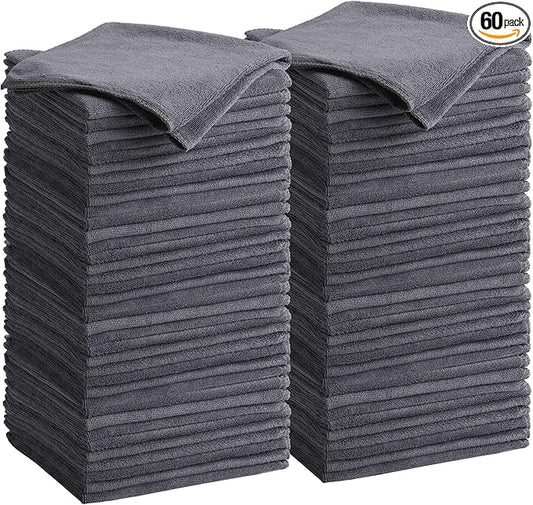 Nuenen Microfiber Cleaning Cloths for Cars 16 x 16 Inch Ultra Absorbent Car Towels Drying Reusable Cleaning Supplies House Kitchen Window Microfiber Towel (Gray,60 Pcs)