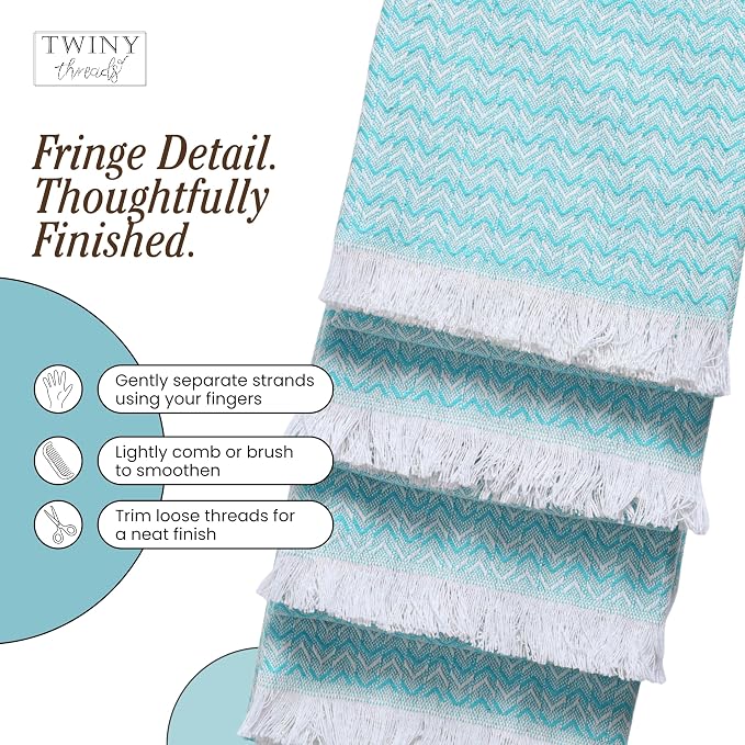 TWINY threads Dish Towel Chevron Weave, 4 Pack, Premium 100% Cotton Kitchen Linen Set, Large Dish Rags and Wash Rags, Absorbent Quick Drying, Machine Washable Dishcloth Set, 16"x26", Aqua Blue