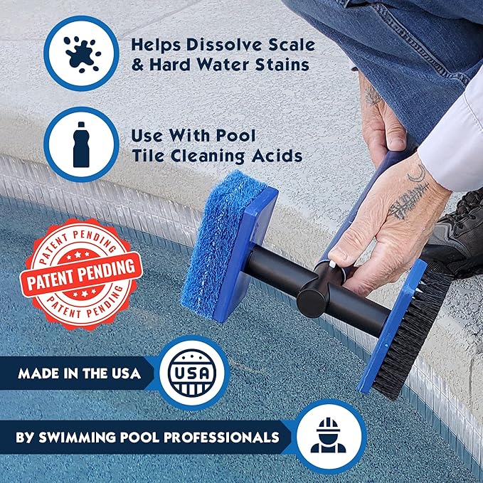 Pool Tile Brush Scrubber 2-in-1 Scrub and Scour Waterline Tile Scale Cleaner - Easily Clean Swimming Pool Tiles Flip Brush
